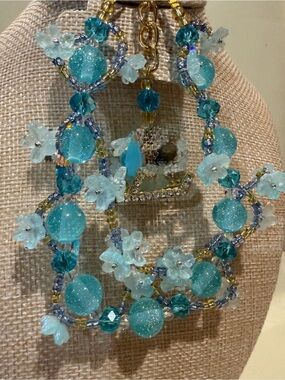 New Handcrafted Aqua Blue Floral Beaded Bag Charm or Phone Charm